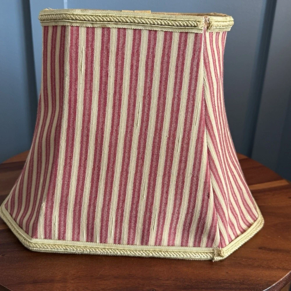 Vintage Striped Lampshade Burgundy Tan Square Bell Rope Trim 12.